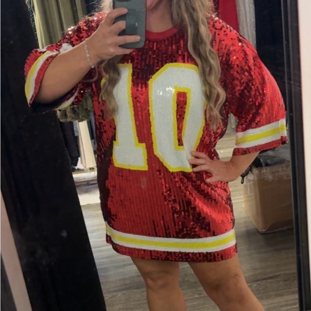 Red Sequin Number 10 Jersey Top NWT